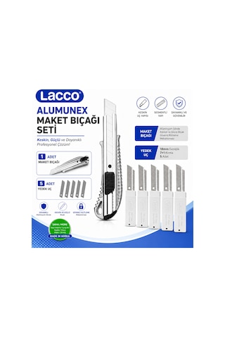 Lacco Alumunex Maket Bıçağı 1 Adet + 5 Kutu 18 Mm Yedek Uç Alüminyum Gövde Kesici Seti