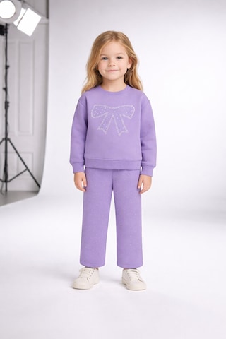 Lumino Kız Çocuk Taşlı Fiyonk Takım Lila Sweat & Pantolon 3-8 Yaş Lila