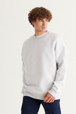 AC&Co / Altınyıldız Classics Erkek Kar Melanj Oversize Fit Bol Kesim Pamuklu İçi Polarlı Bisiklet Yaka Sweatshirt Kar Beyaz