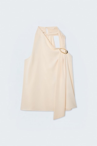 Sateen Aksesuar Detaylı Kolsuz Bluz - Bej-137510