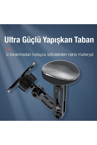 Polham Süper Manyetik Pro Magsafeli Manyetik Araç İçi Telefon Tutucu, Nano Yapışkanlı Torpido Üstü Telefon Tutucu Siyah