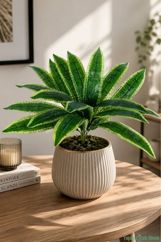 Yapay Çiçek Sitesi Yapay Cordyline Yaprağı Dalı 18 Yaprak 46cm Yeşil-sarı
