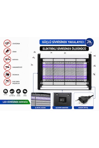 Gece Lambası Sivrisinek Sinek Öldürücü 2x10 20w Elektirikli 2 Ampulü Sinek Ve Haşere Öldürücü Yakalayıcı Sinek Öldürücü Cihaz Asma Telli Aç Kapa Düğmeli Led Sivrisinek Kovucu Sesiz Çalıma 10 Parça Siyah