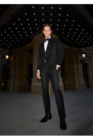 Ramsey Siyah Desenli Thin&taller Slim Fit Kruvaze Yaka Dokuma Smokin Takım Elbise