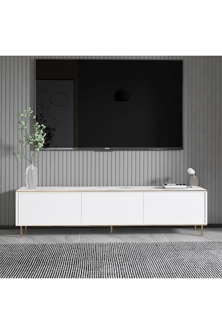 Tv Sehpası Kozan Beyaz Mermer Desen Gold 180 Cm