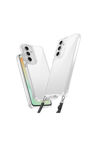 Samsung Uyumlu Galaxy A36 Kılıf Şeffaf Boyun Askılı Ve Askı Aparatlı Snap Silikon Kapak Şeffaf