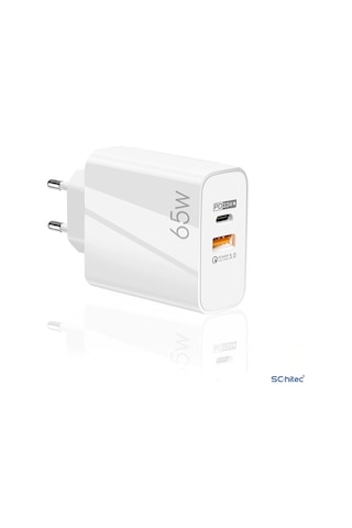 Schitec GN65 WTL3 65 W USB-A PD33W Q.C 3.0 Type-C To Lightning Kablolu Hızlı Şarj Aleti 3 M