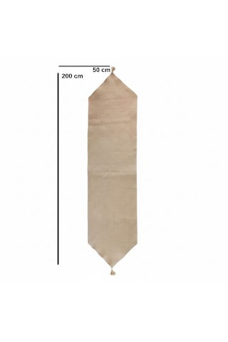 Dyris 50x200 Cm Doğal Jüt Runner Bohem & Rustik Dekoratif Masa Örtüsü, Püskül Detaylı Uzun Runner Acı Kahverengi