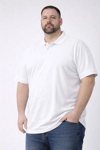 Barlashive Erkek Polo Yaka Düğmeli Tişört Pike Kumaş Battal Beden Kısa Kol T-shirt - Beyaz Çok Renkli