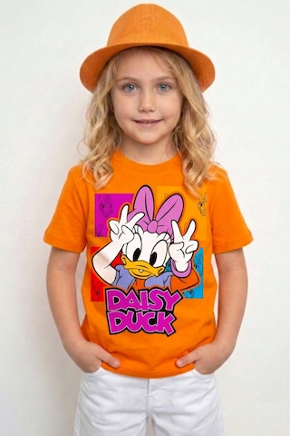Book Orbook Cute Daisy %100 Pamuk Premium Kalite Çocuk Tişörtü 3-12 Yaş Turuncu