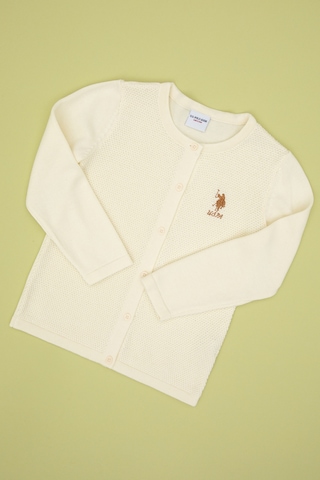 U.S. Polo Assn. Kız Çocuk Krem Düğmeli Bisiklet Yaka Triko Hırka 50316292-VR256