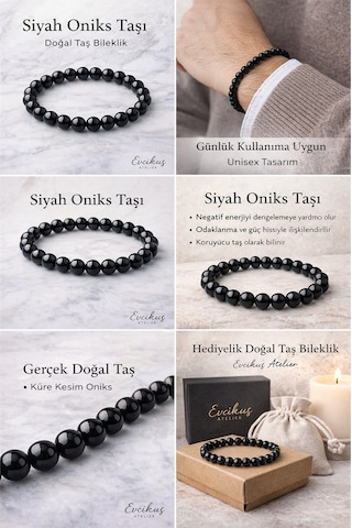 Evcikuş Oniks Doğal Taş Bileklik Erkek Bileklik 8 Mm Mat Siyah