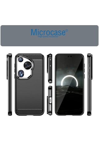 Microcase Huawei Pura 70 Ultra Brushed Carbon Fiber Silikon Kılıf - Siyah Al3332