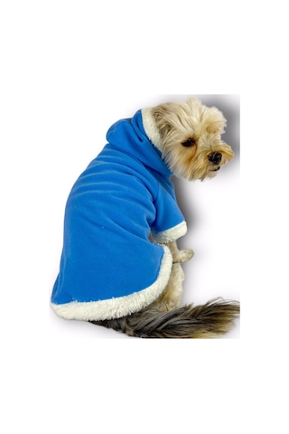 Kemique Blue Furry Kapşonlu Ceket Sweat Köpek Kazağı