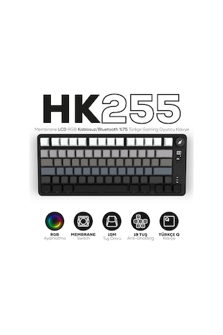 Hk255 Membrane Lcd Rgb Kablosuz/bluetooth Siyah Gradyan %75 Türkçe Gaming Klavye