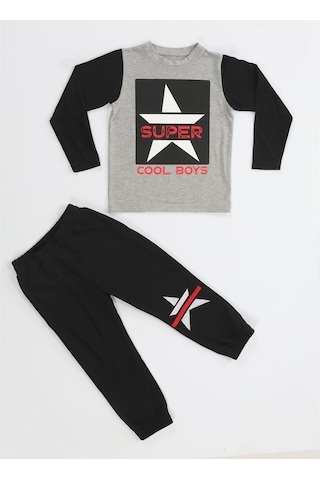 Casabony Super Star Erkek Çocuk Jogger + T-shirt Takım-siyah -gri Siyah
