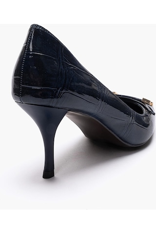 Luvishoes Poesy Lacivert Baskı Tokalı Kadın Topuklu Ayakkabı