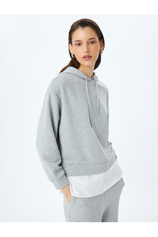 Koton Çift Kumaş Kullanımlı Üç İplik Kapüşonlu Oversize Sweatshirt Gri 5sak30027ek Gri