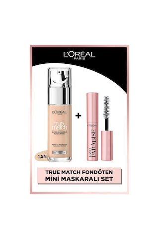 L'Oréal Paris True Match Bakım Yapan Fondöten - 1.5n Nötr Alt Ton & Mini Paradise Maskara 4.7 Ml pkttmbybnnmpm-9943