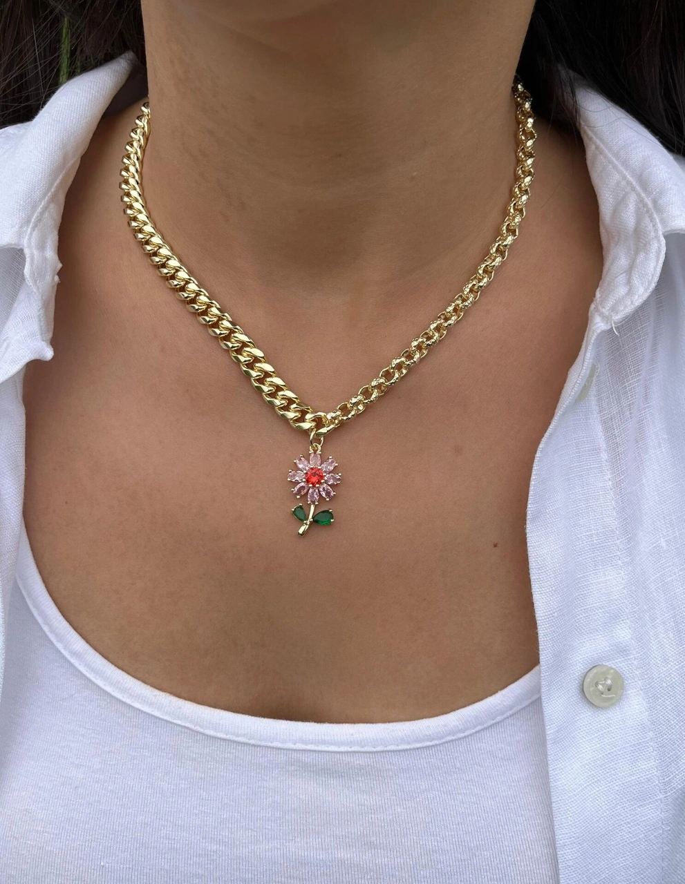 Çiçek Charmlı Kolye Çok Renkli