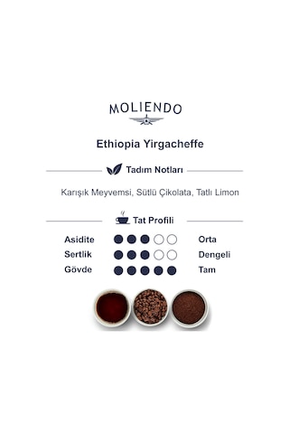 Moliendo Ethiopia Yirgacheffe Yöresel Çekirdek Kahve 1 KG