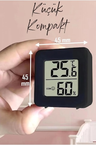 Mini Lcd Dijital Sıcaklık Nem Ölçer Termometre Higrometre - Duvara Takılabilir Siyah