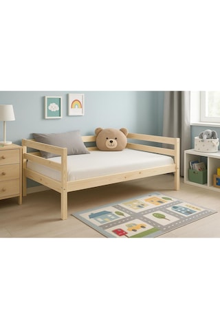 Ahşap Sedir Kanepe 80x160 Cm İç Ölçü Mindersiz Doğal Natural Masif Ahşap Bej