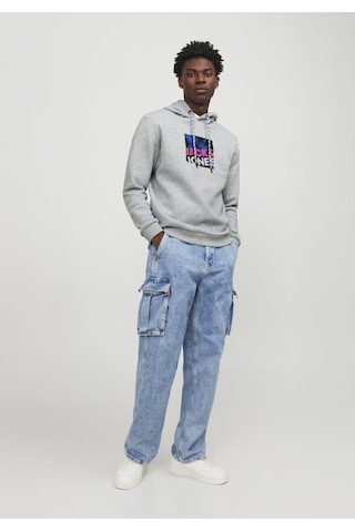 Jack & Jones Logo Baskılı Kapüşonlu Sweatshirt - Logan 12246994 Light Grey Melange Gri