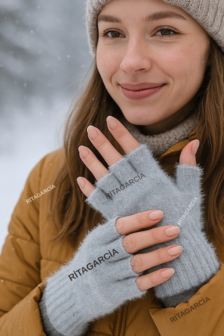 Peluş Kesik Parmak Eldiven Gri