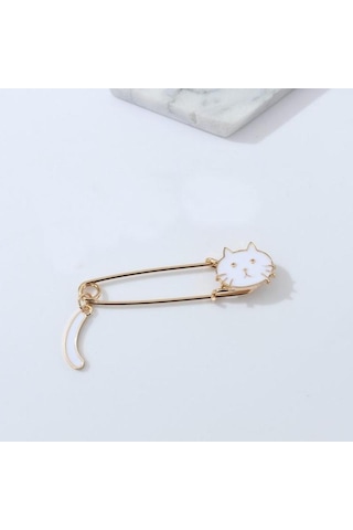 Sones Sevimli Damla Küçük Kedi Kuyruğu Sallayan Hayvan Broşu Beyaz