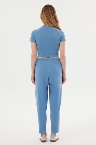 Hiccup Yuvarlak Yaka Temel Crop Top Mavi