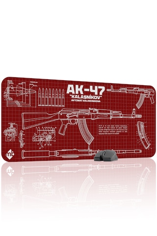 Ak 47 Siyah Kalaşnikov Cs Dikişli Kauçuk Oyuncu Mousepad - 90x40 Gaming Mouse Pad Ak-47 Bordo / Kırmızı