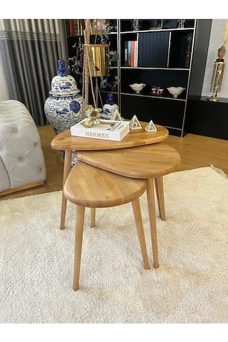 Fawdecor 3'lü Zigon Sehpa %100 Organik Kayın Ağacı