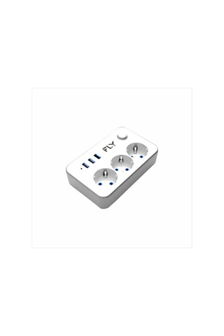 Fly 3406-01 3 Soket 3 Usb Akım Korumalı Priz 2.1a Anahtarlı 2mt Kablo Beyaz 1923 Standart