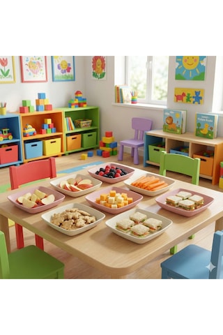 6 Lı Kare Yemek Tabağı Seti 17.5 Cm - Mikrodalga Ve Derin Dondurucuya Uygun Bpa Free Kırılmaz Tabak çok renkli