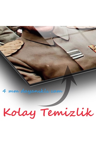 Mustafa Kemal Atatürk Üniformalı Dikey Cam Tablo Evlika, Modern Ev Ofis Salon Duvar Dekoru, Hediyelik Tablo
