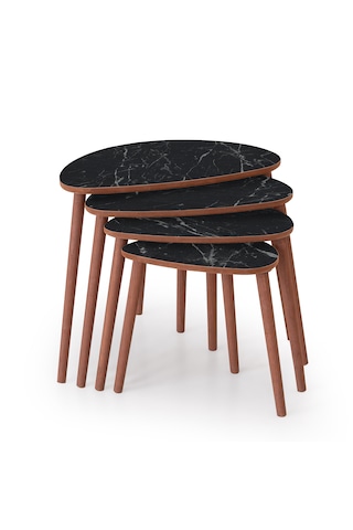 Nora 4lü Dörtlü Mdf Ahşap Zigon Sehpa - Siyah Mermer Desen