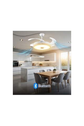 Mutlusan Aydınlatmalı Kumandalı Tavan Vantilatör Bluetooth + Hoparlör Beyaz - 879224624