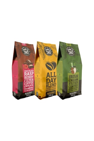Oze Aromalı Filtre Kahve Tanışma Seti Irish Cream, All Day Blend, Çikolata Frambuaz 3'lü 250G Çekirdek