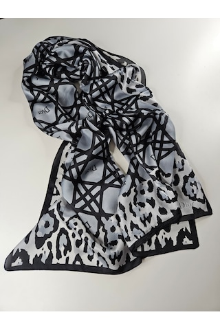 Miorel Scarfs Leopar Tema Cd Tema Vual İpek Şal Aksesuar Fular Silk Scarfs Shawl Hijab Gri