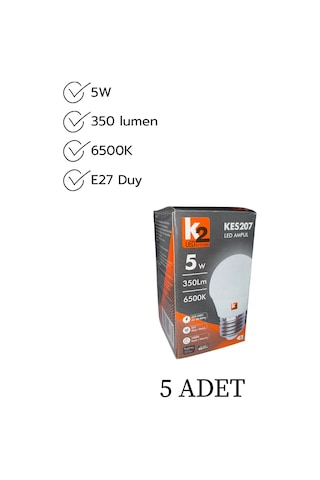 K2 Kes207 Led Ampul 5w Beyaz Işık E27 Duy - 5 Li Paket