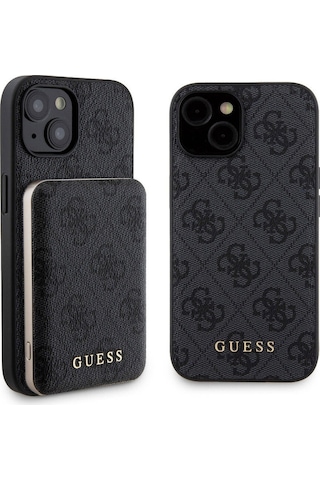 Apple Uyumlu iPhone 15 Kılıf Guess Lisanslı Magsafe Özellikli Kapak + Powerbank 5000mah Kahverengi