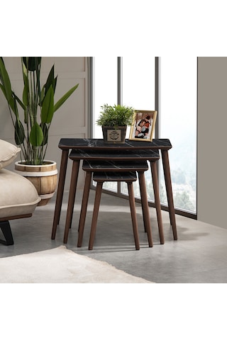 Vovvahome Vega 4lü Dörtlü Mdf Ahşap Zigon Sehpa - Siyah Mermer