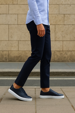 Growish Gre0065-8 Hakiki Floter Deri Yüksek Beyaz Eva Taban Koku Yapmaz Lacivert Sneakers Ayakkabı Lacivert