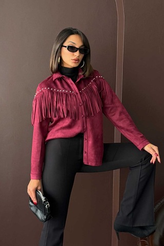 Verymoda Püsküllü Droplı Scuba Süet Gömlek - F2029 Bordo