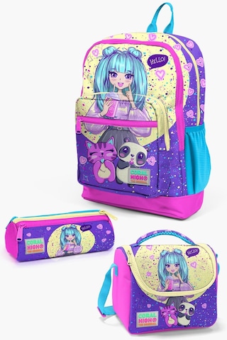 Coral High Kids Mor Pembe Anime Kız Desenli 3 Lü Okul Çanta Seti Set0123735