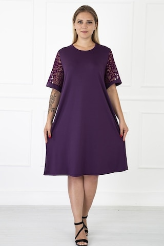 Kimono Kol Mor Büyük Beden Elbise 31B-1186 Mor