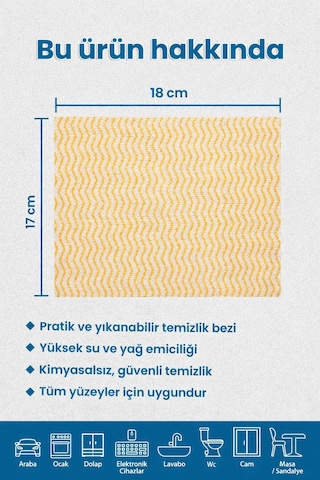 250 Adet Ekonomik-pratik Çek-kopar Rulo Mikrofiber Temizlik Bezi 17x18 Cm Sarı