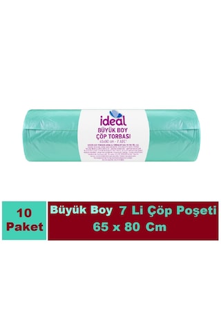 İdeal Çöp Poşeti Büyük Boy Yeşil 10 x 7'li 65 x 80 CM
