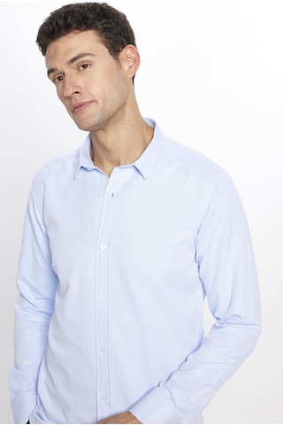 Tudors Erkek Modern Slim Fit Dar Kesim Uzun Kollu Pamuklu Kolay Ütü Armürlü Mavi Gömlek-31491-mavi Mavi